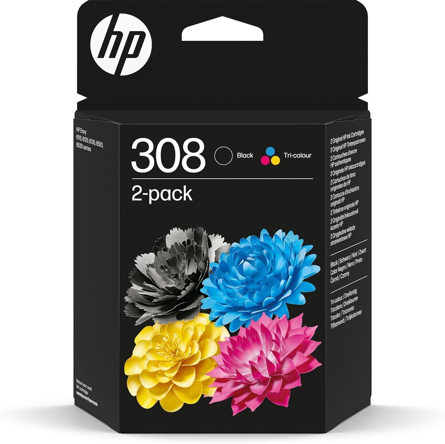 HP 308 Pack de 2 Cartouches d’Encre Authentiques Noir/Trois Couleurs