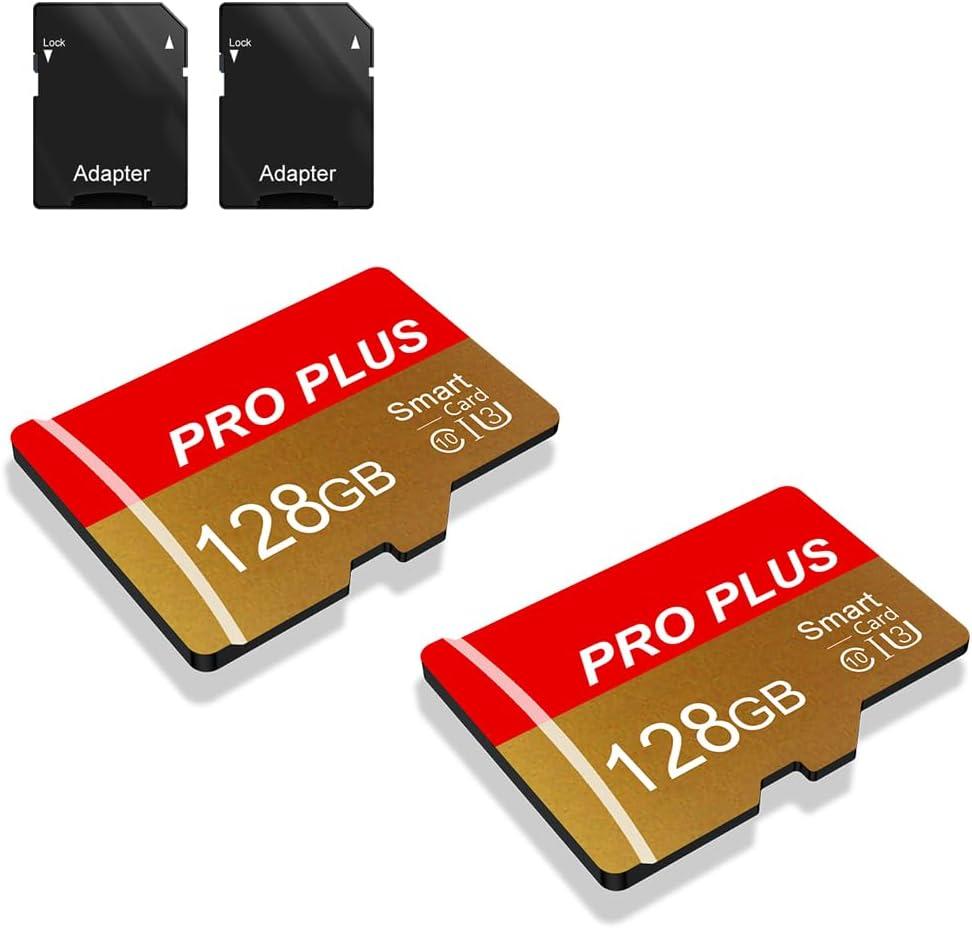 Lot de 2 Carte Mémoire 128 Go avec Adaptateur, Carte Mémoire TF Haute Vitesse, UHS-I, A1, C10, Carte TF pour Tablette/Téléphone/Appareil Photo/Autoradio/Enregistreur de Conduite (TF162 128 Go)