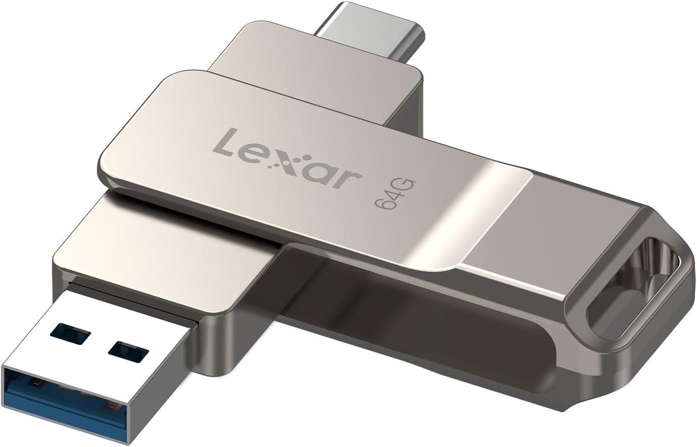 Lexar D40E 64 Go Double clé USB 3.2 Gen 1 Type-C Jump Drive, clé USB-C Flash Drive Matériau métallique Pivotant Conception Clé USB, Compatible avec l'iPhone 17
