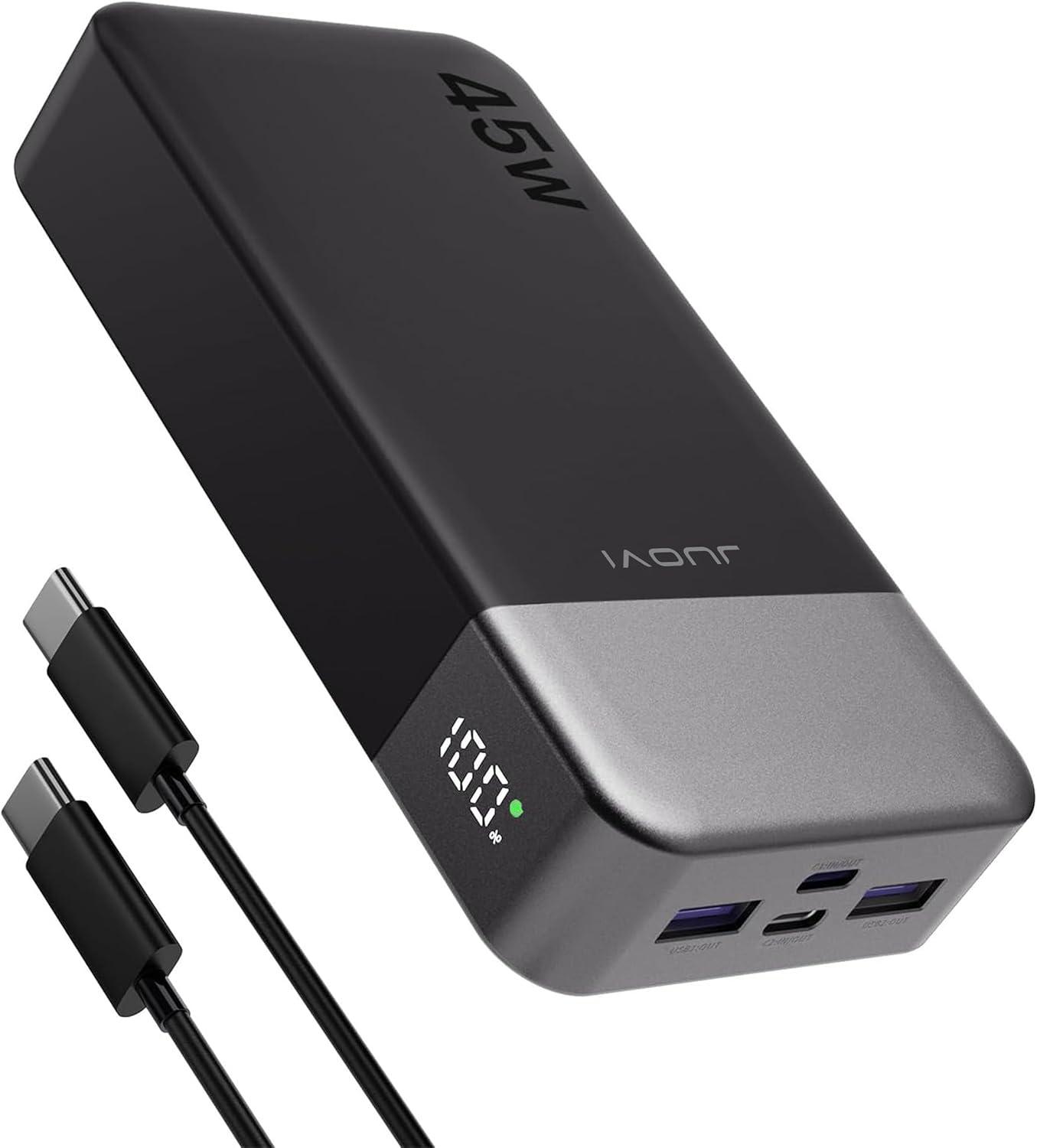 JUOVI J2621 Batterie Externe 45W 20000mAh Power Bank, Chargeur Externe Portable Charge Rapide PD 3.0 QC 4.0 USB-C in & Out Compatible avec iPhone 16 15 14 13 12 Tablette Macbook Samsung S24 S23 S22